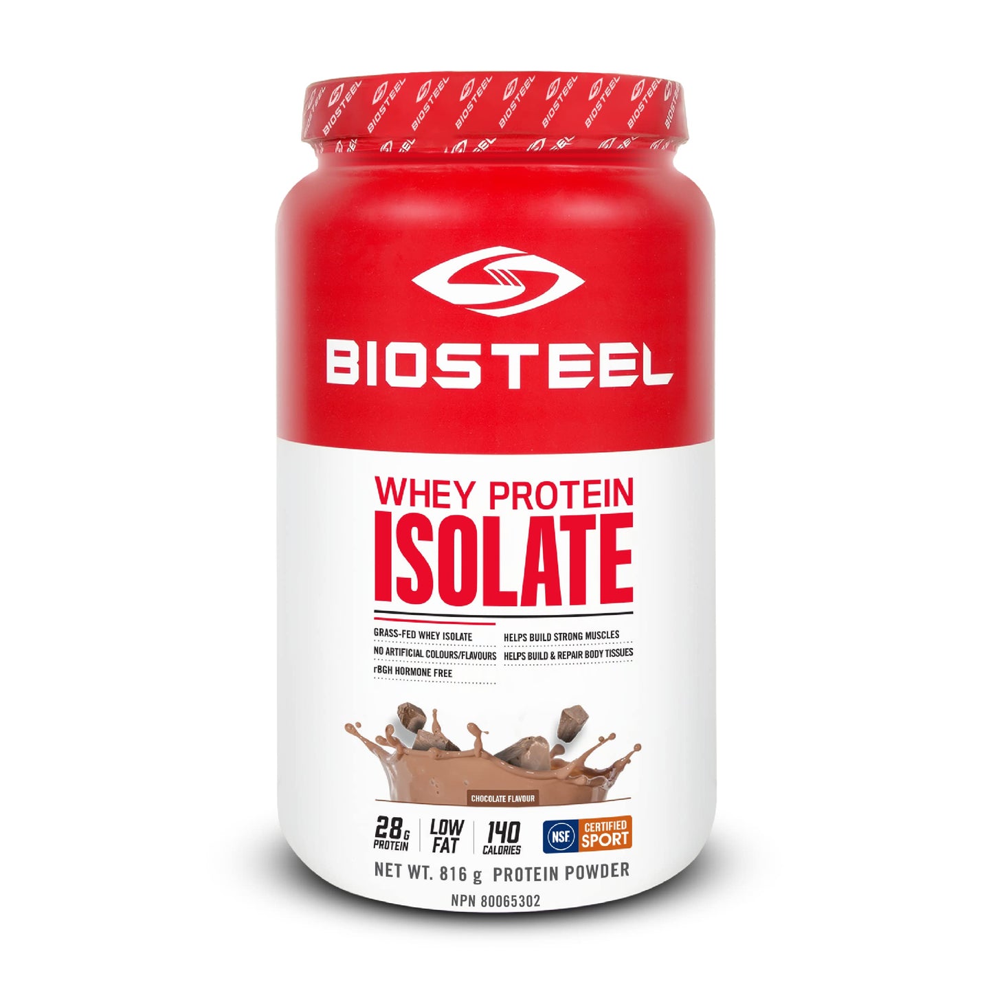 BIOSTEEL Whey Protein Isolate Powder, Grass-Fed and Non-GMO, Chocolate, 24 Servings