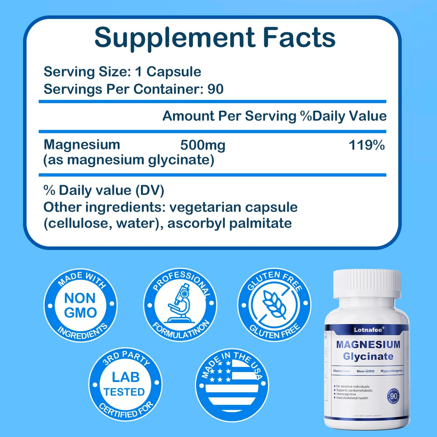 Lotnafee Magnesium Glycinate Capsules, 90 Count