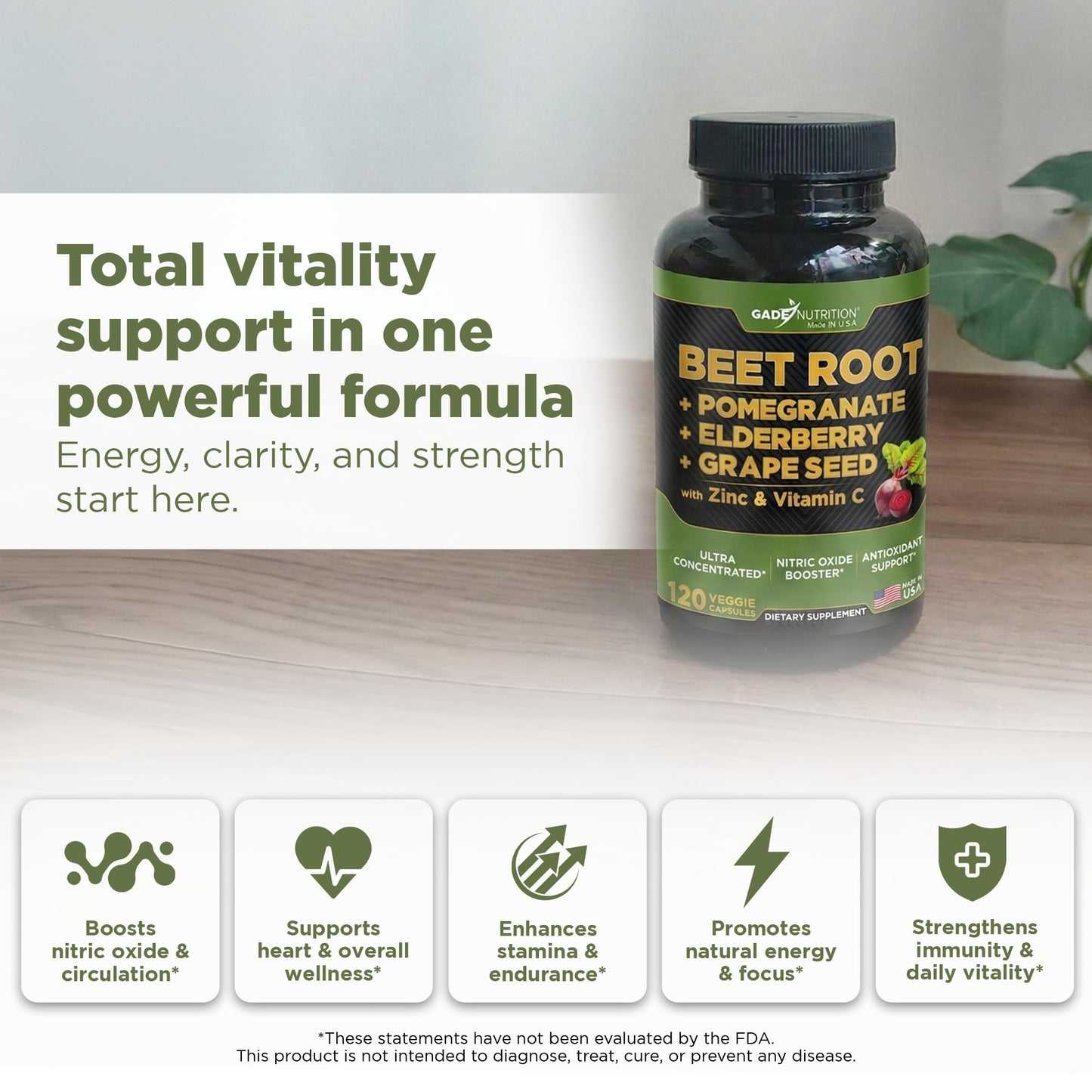 GADE NUTRITION Beet Root Concentrated Beetroot Extract Formula 120 Capsules