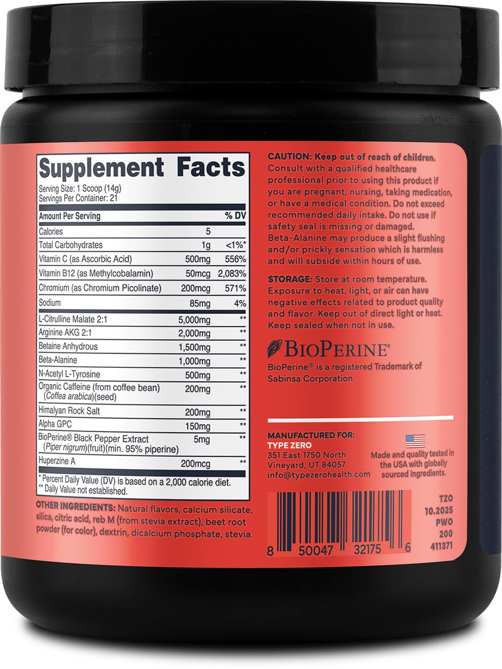 Type Zero Clean Pre Workout Powder 10.4 oz