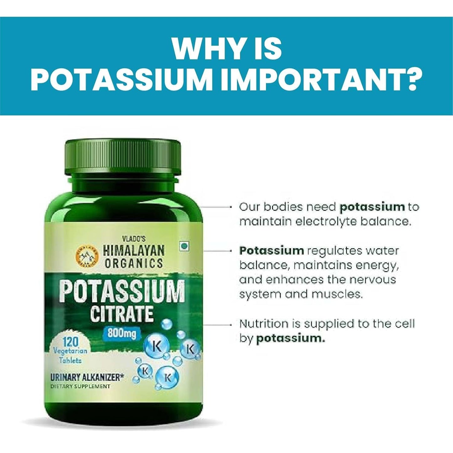 Generic Organic Potassium Citrate 800mg Supplement, 2-Pack, 120 Veg Tablets