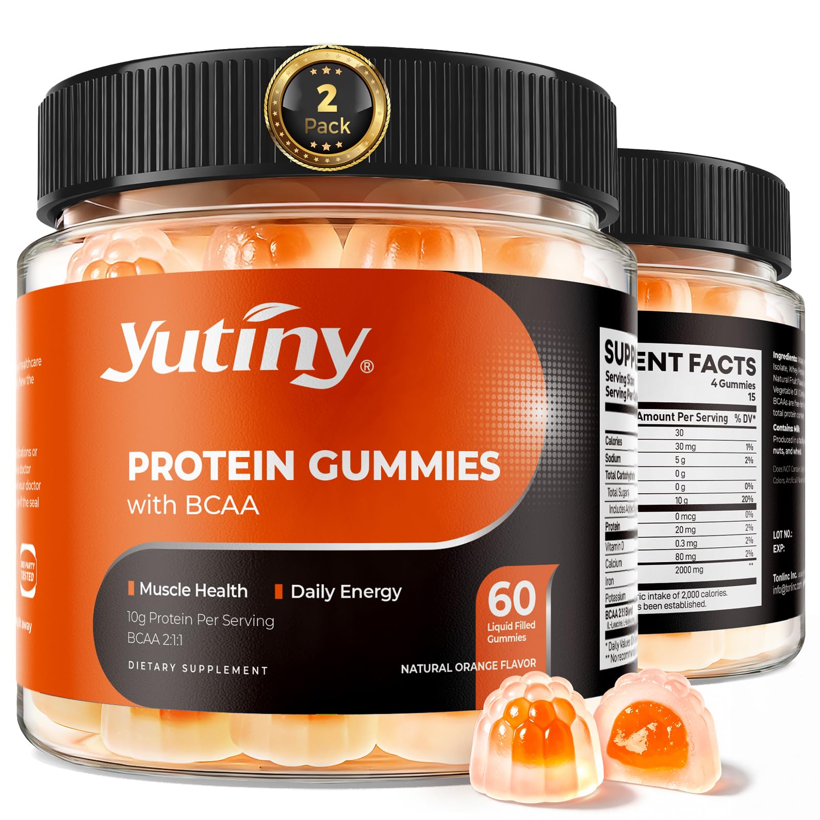 Yutiny Whey Protein Gummies with BCAA 2:1:1, 120 Count