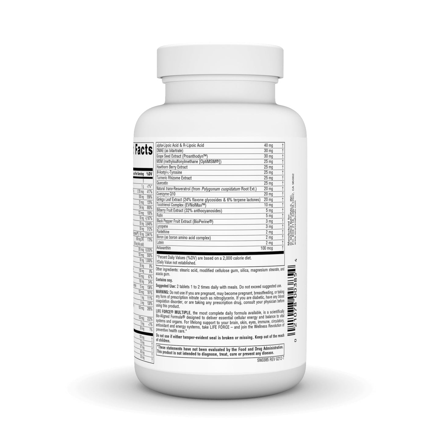 Source Naturals Life Force Multiple No Iron Energy Activator Complete Bio-Aligned Daily Vitamin Tablet 90 Count