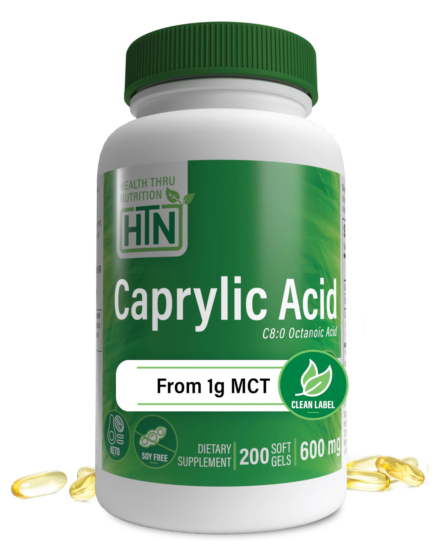 Health Thru Nutrition Caprylic Acid 600mg Softgels, 200 Count