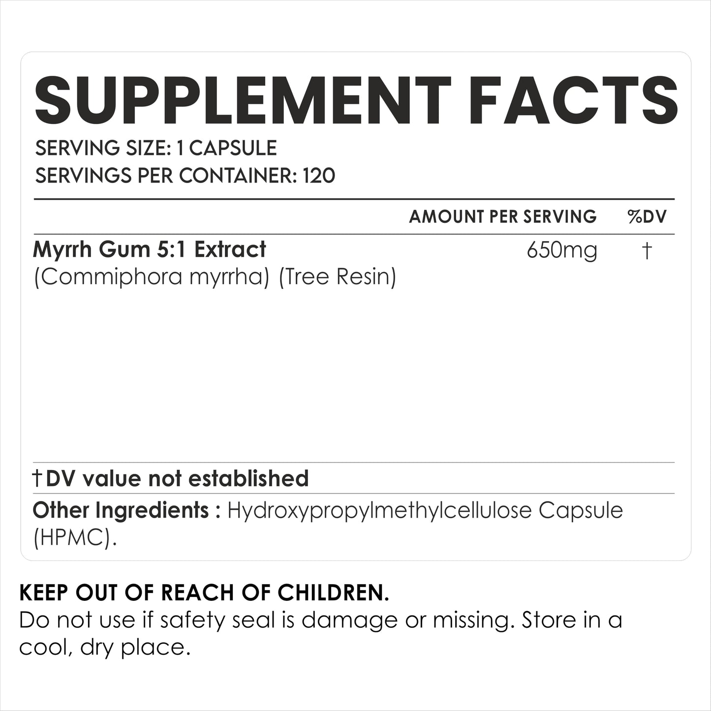 AMALTH Myrrh 650 mg Veg Capsules, 120 Count