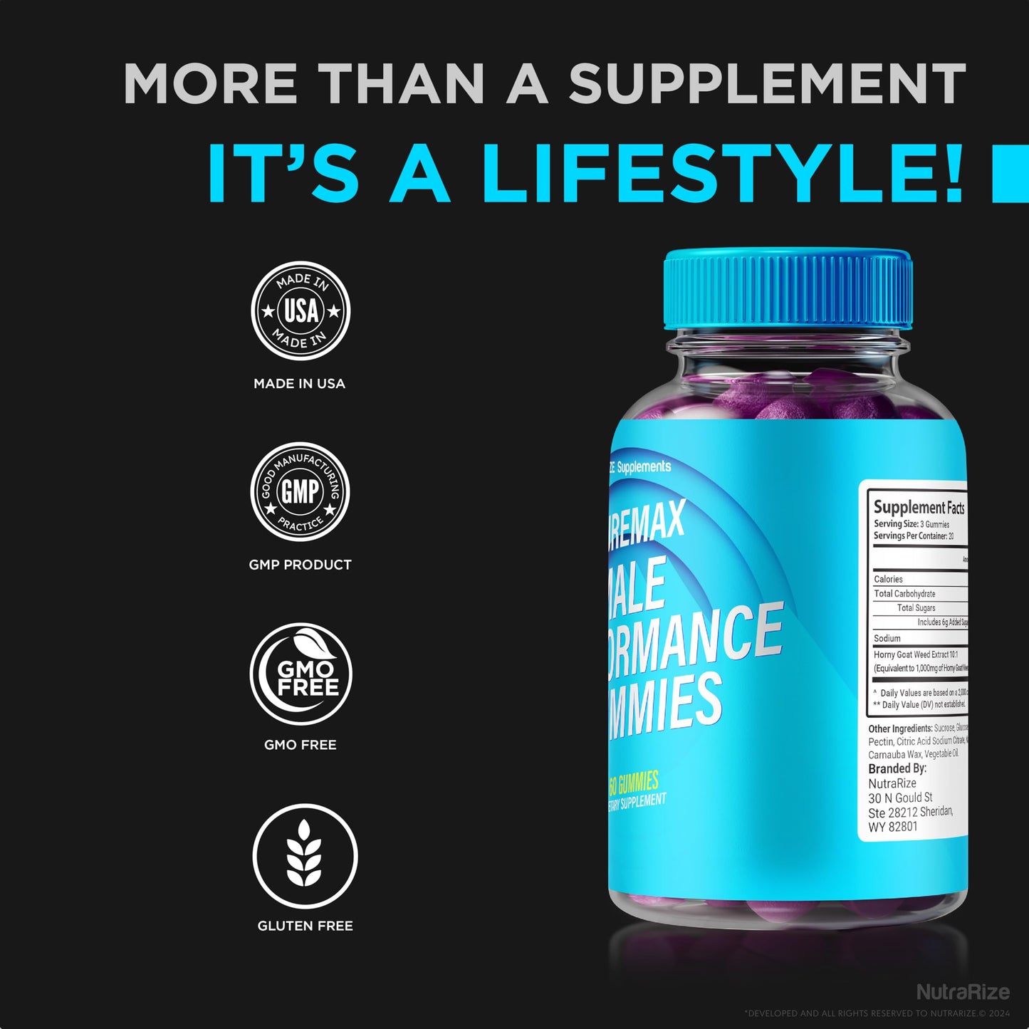 NutraRize Duremax Male Performance Gummies, 60 Gummies
