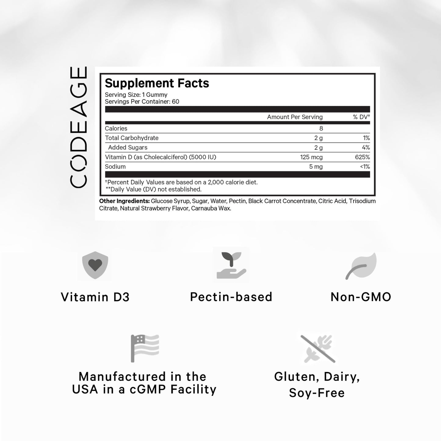 Codeage Vitamin D3 Gummy Vitamins Gummy 60 Gummies