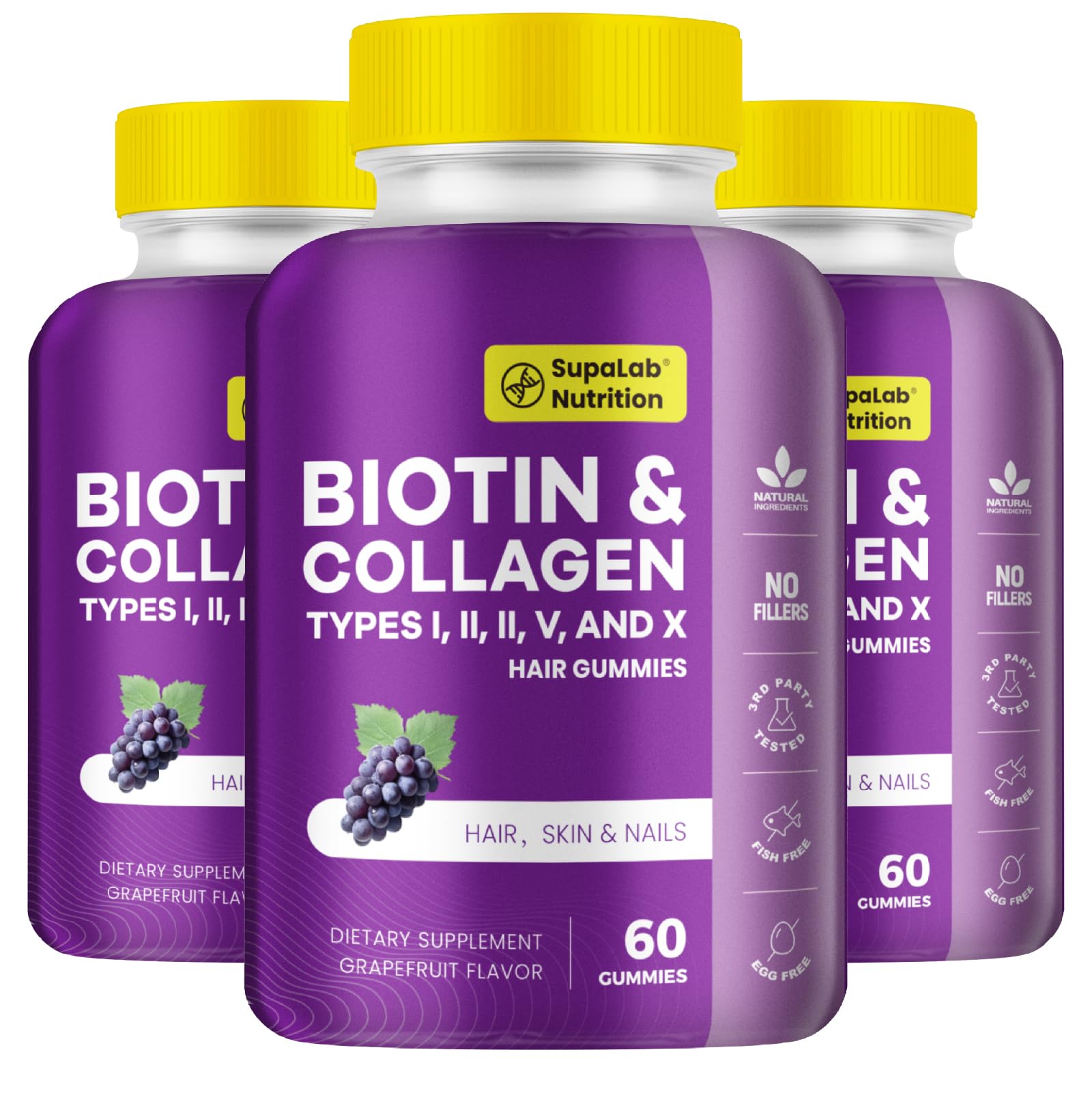 MEGNETA Biotin with Collagen Gummies for Skin, Hair, Nails, Joints & Bones Health, Grapefruit Flavor, 180 Gummies