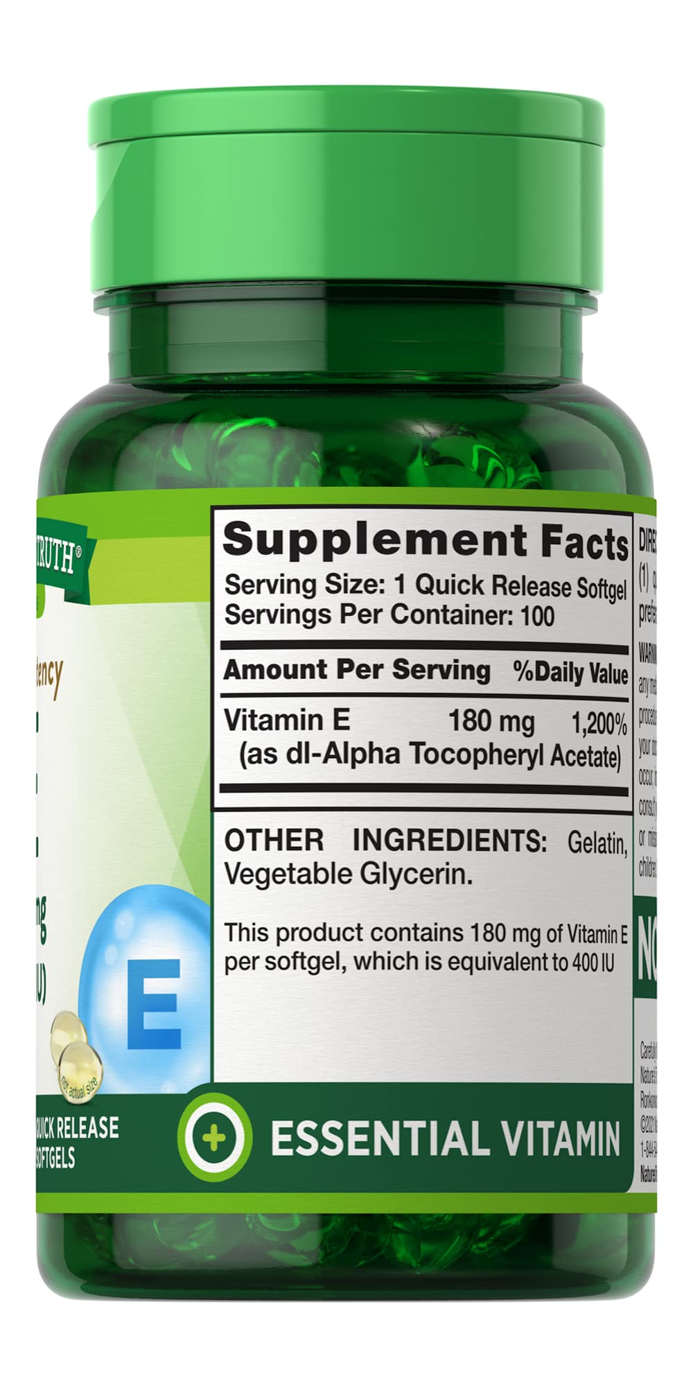 Nature's Truth High Potency Vitamin E 400 IU Quick Release Softgels, 200-Count
