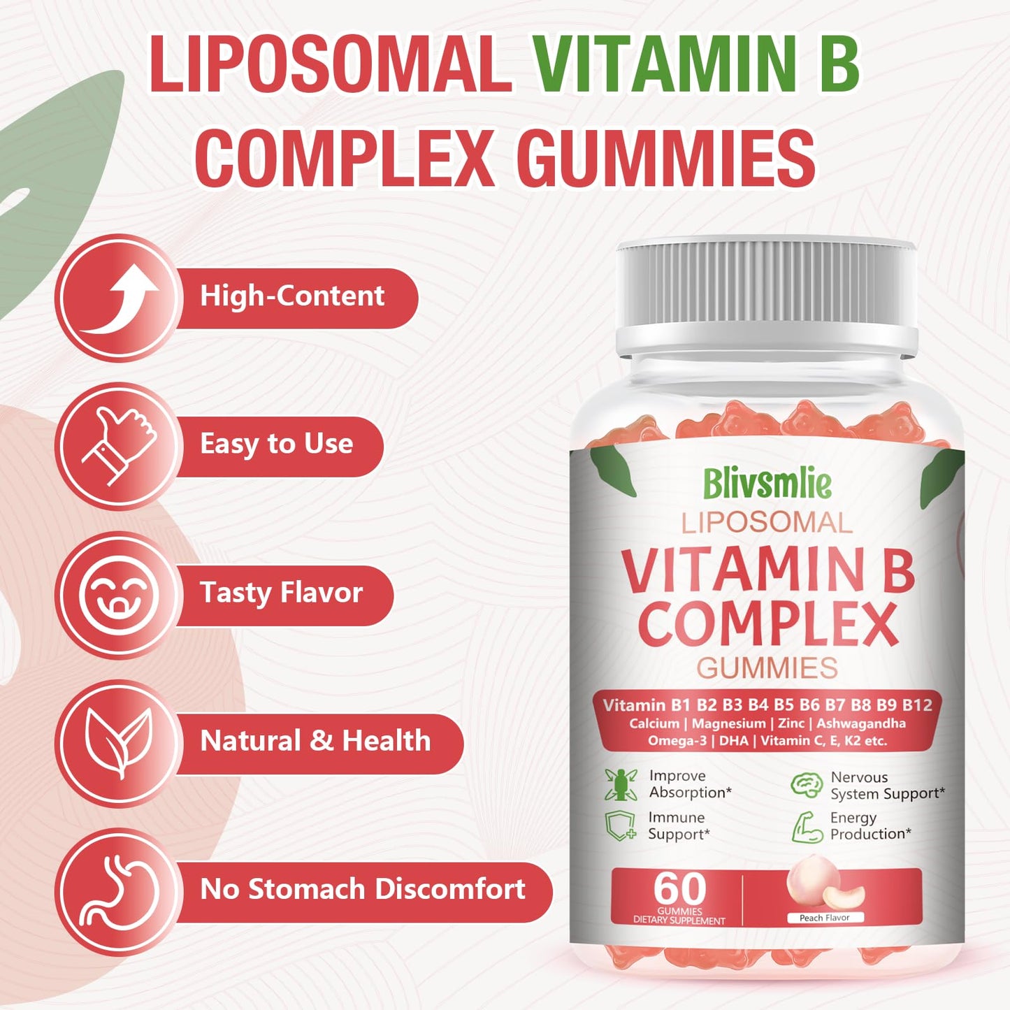 Blivsmlie 33-IN-1 Liposomal Overall 3500mg + Vitamin B Complex Gummies, 60 Count