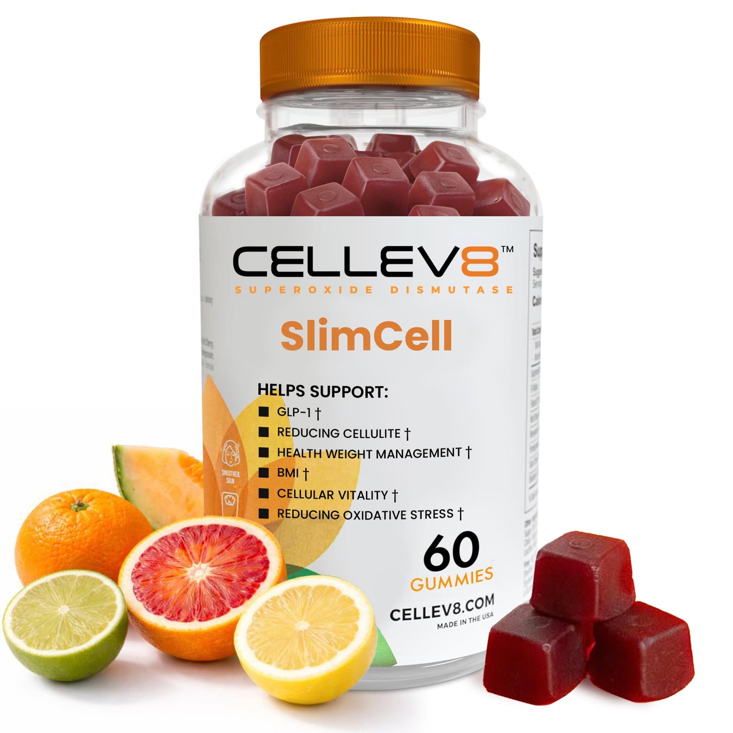 Cellev8 Superoxide Dismutase SlimCell Clinical Studied Metabolism & Appetite Support Gummies, 60 Count