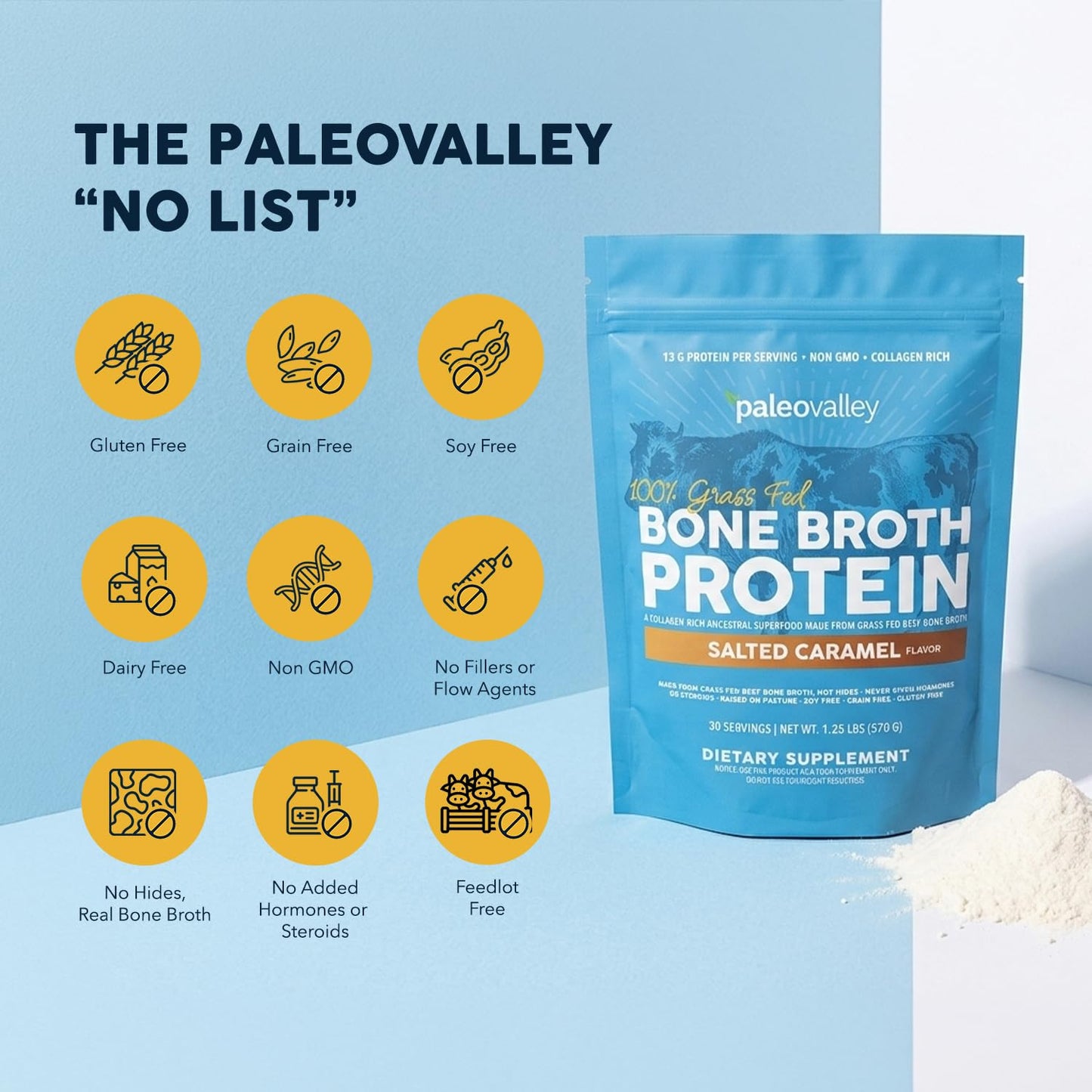 Paleovalley 100% Grass Fed Beef Bone Broth Protein Powder 20.16 oz