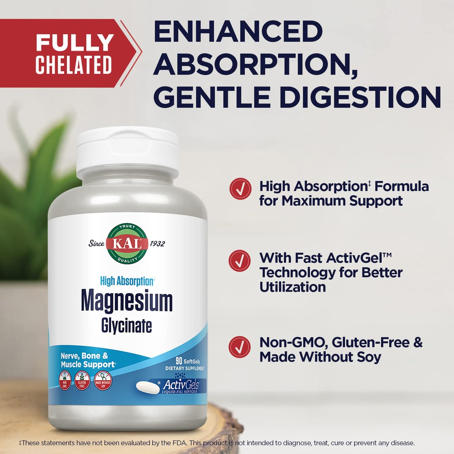 KAL Magnesium Glycinate ActivGels 315mg Softgels 90 Count