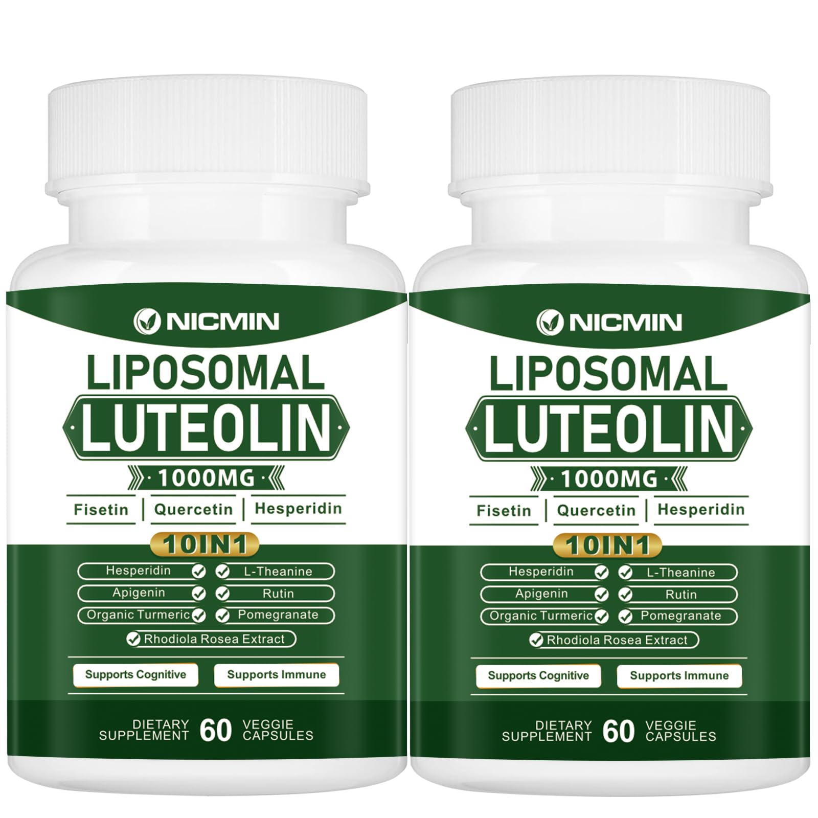 NICMIN 1000MG Liposomal Luteolin Maximum Absorption, Potent Luteolin Supplement Capsules, 120 Capsules