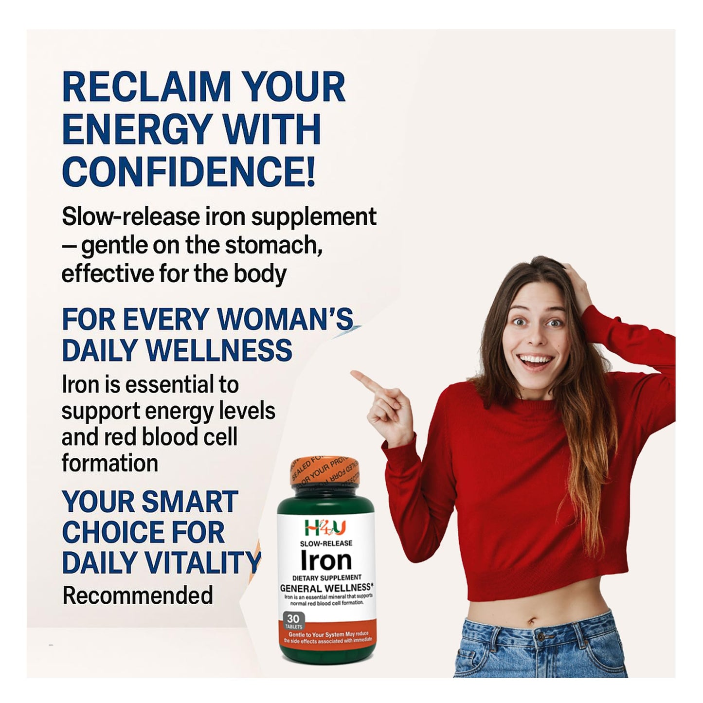 H4U Slow Release Iron Supplement Tablet 30 Count