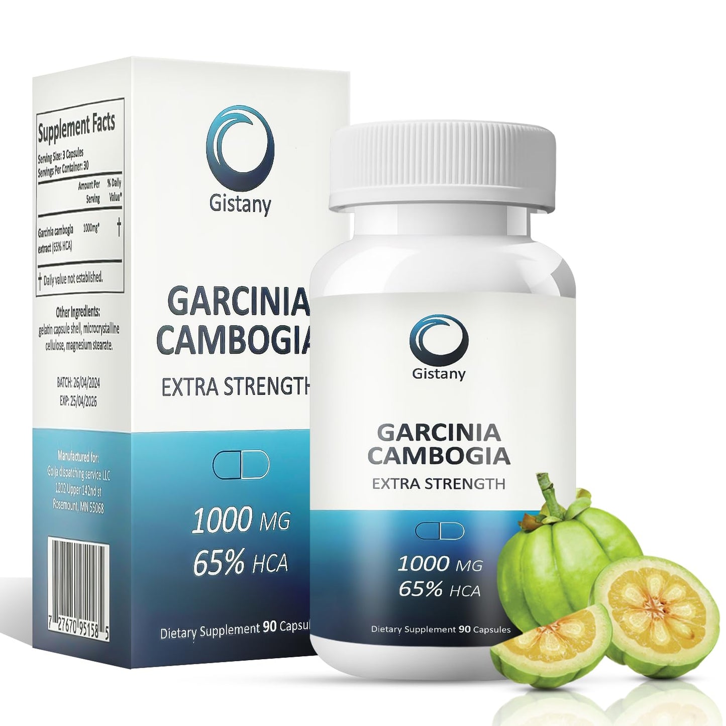 Gistany Garcinia Cambogia Extra Strength 65% HCA Capsule, 90 Count