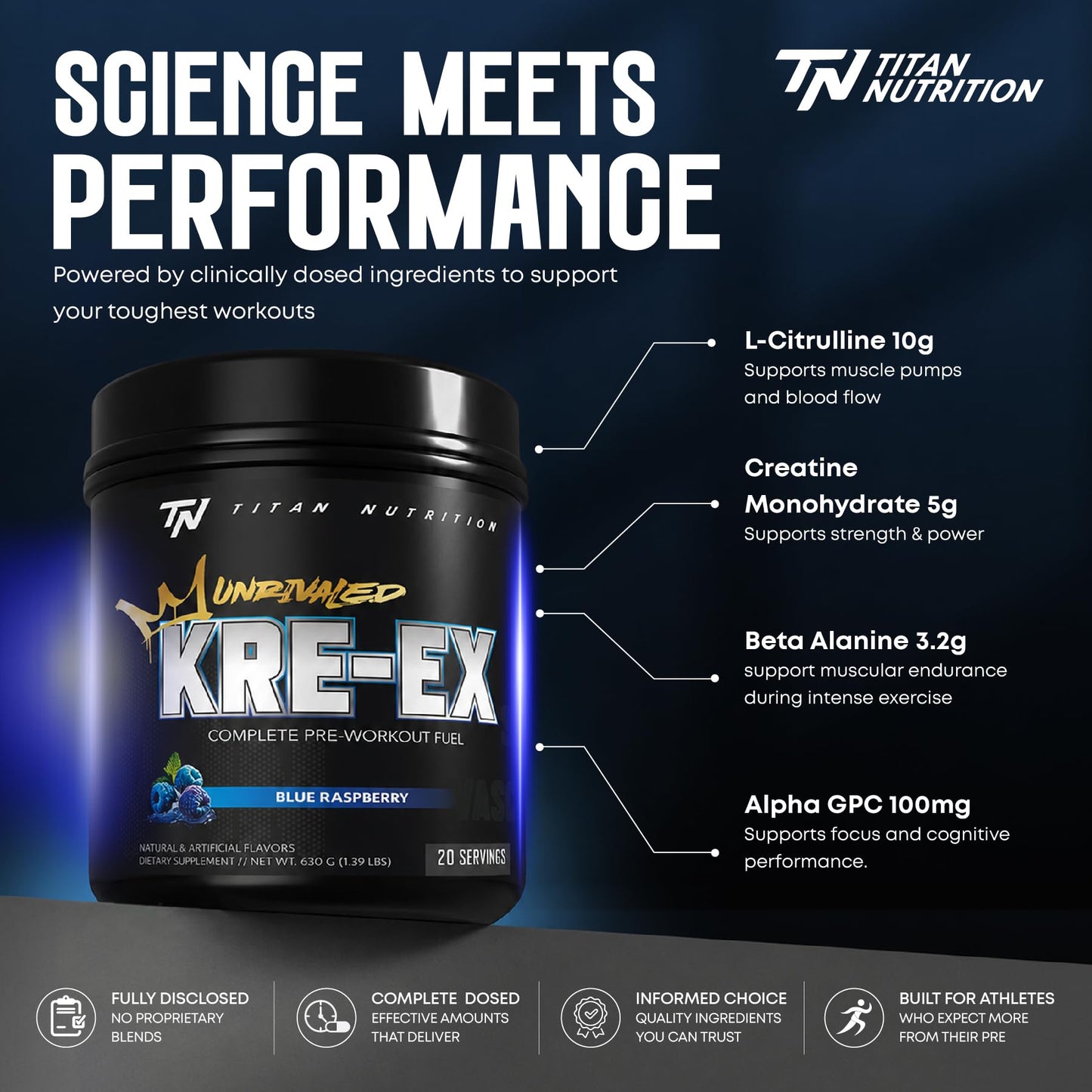 Titan Nutrition Kre-Ex Unrivaled Pre-Workout Powder, 23