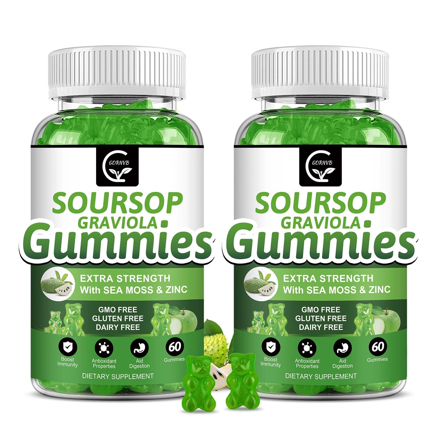 GORNVB Soursop Graviola Gummies with Sea Moss Extract, Zinc & Vitamin C, 120 Gummies