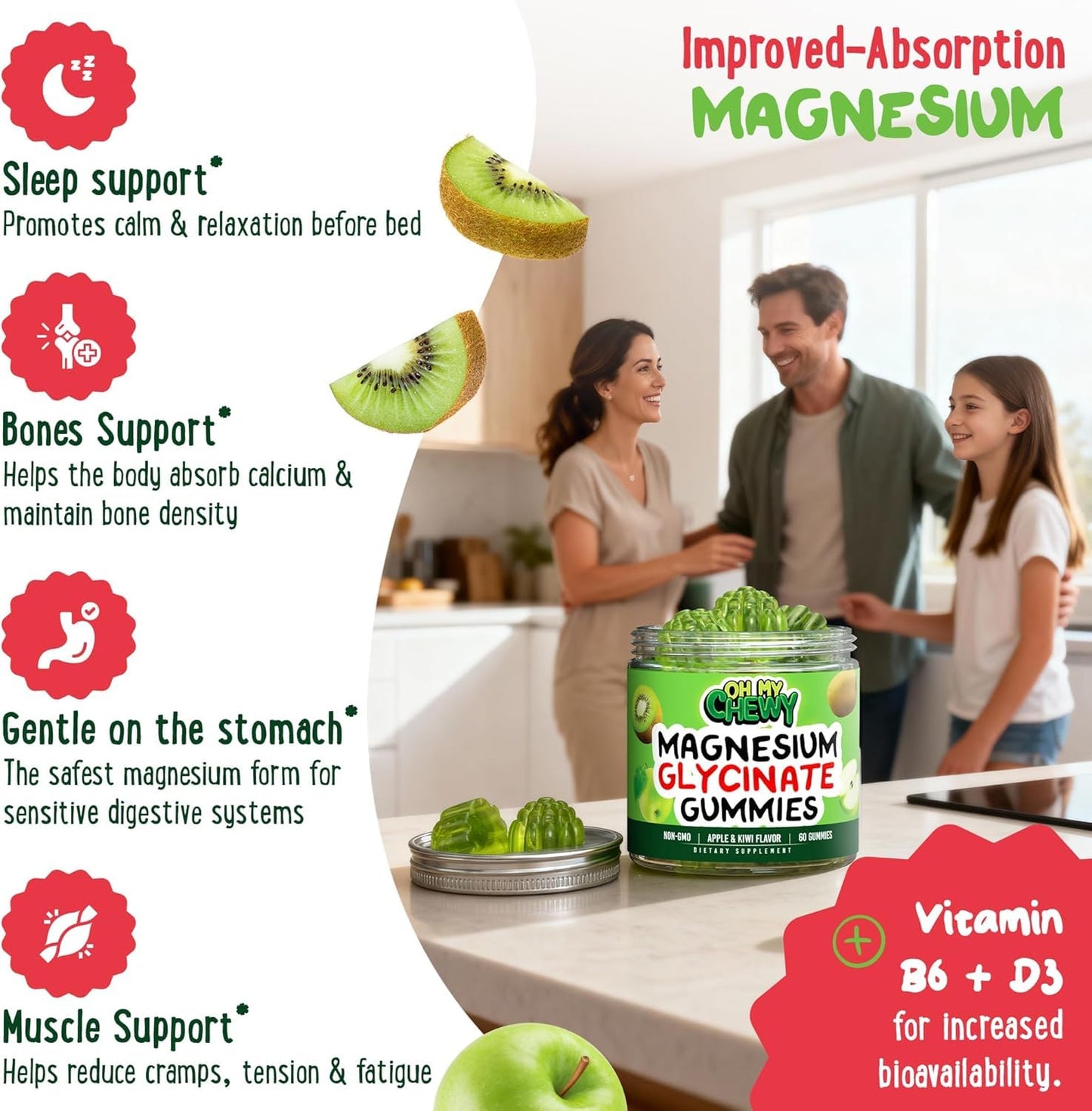 OH MY CHEWY Magnesium Glycinate Gummies 60 Count