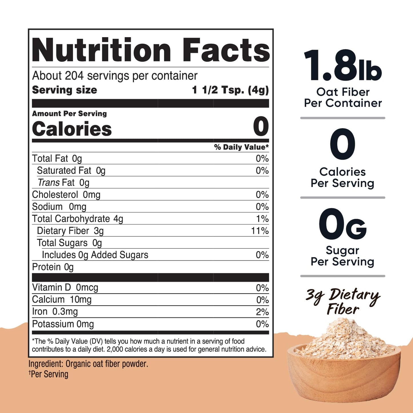 Nutricost Pantry Organic Oat Fiber Powder, 29.1 Ounce