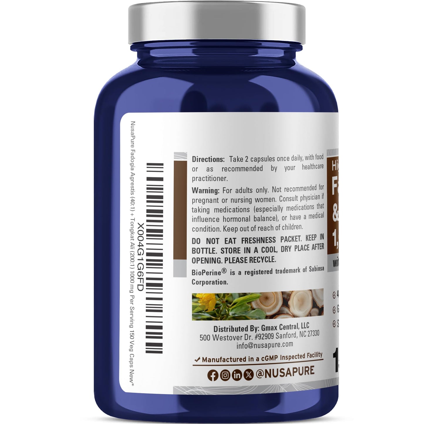 NusaPure Fadogia Agrestis 600 mg Capsules, 150 Count