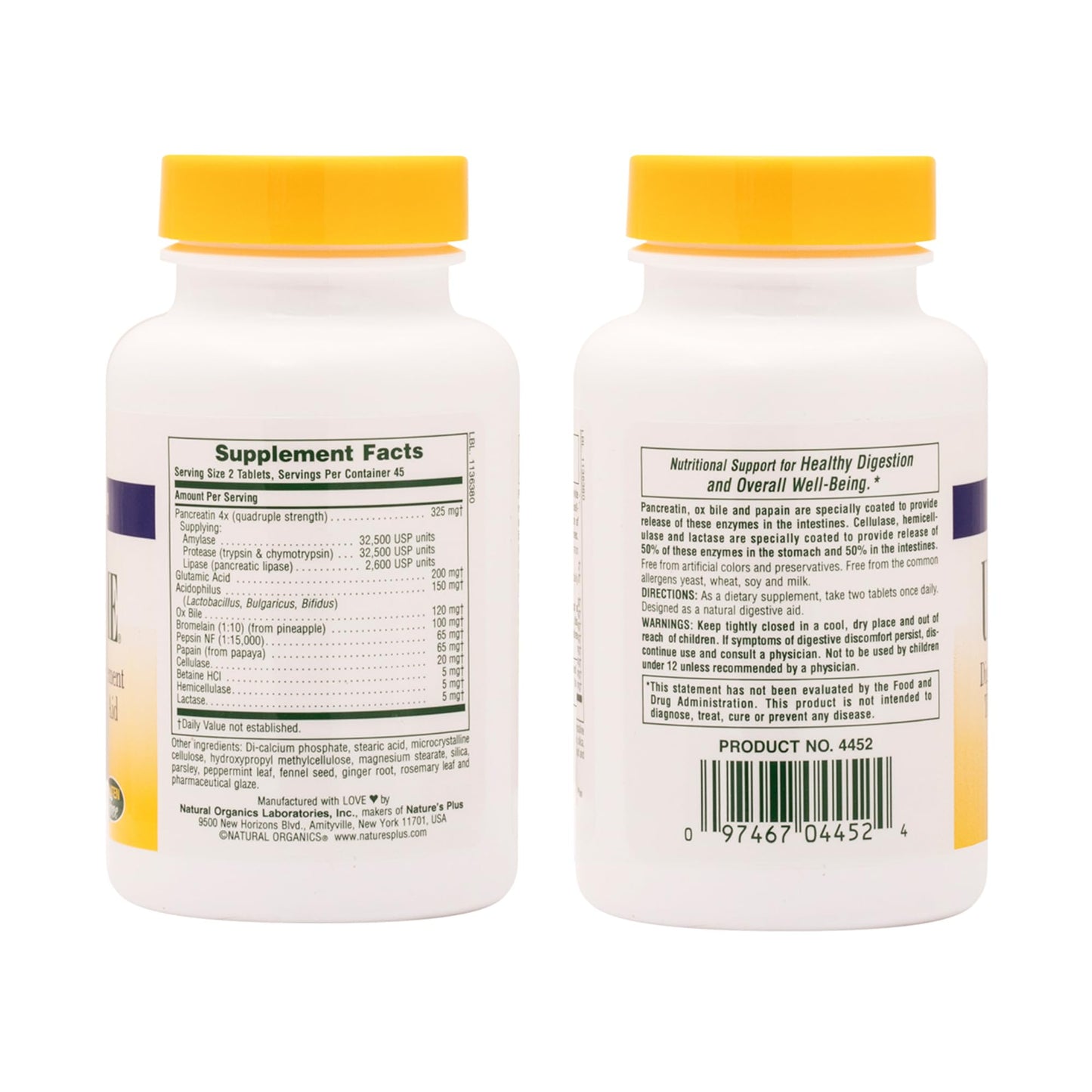 NaturesPlus Ultra-Zyme 90 Tablets Enzyme Supplement to Support Healthy Digestion Gluten Free