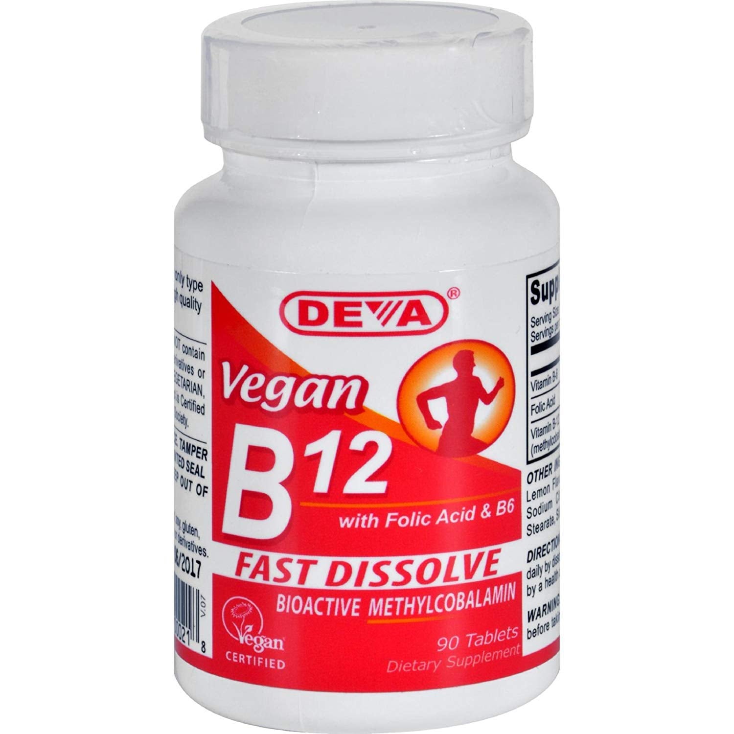 DEVA Vegan B12 Sublingual 1000 mcg with Folic Acid and B6 Tablets, 90 Tablets