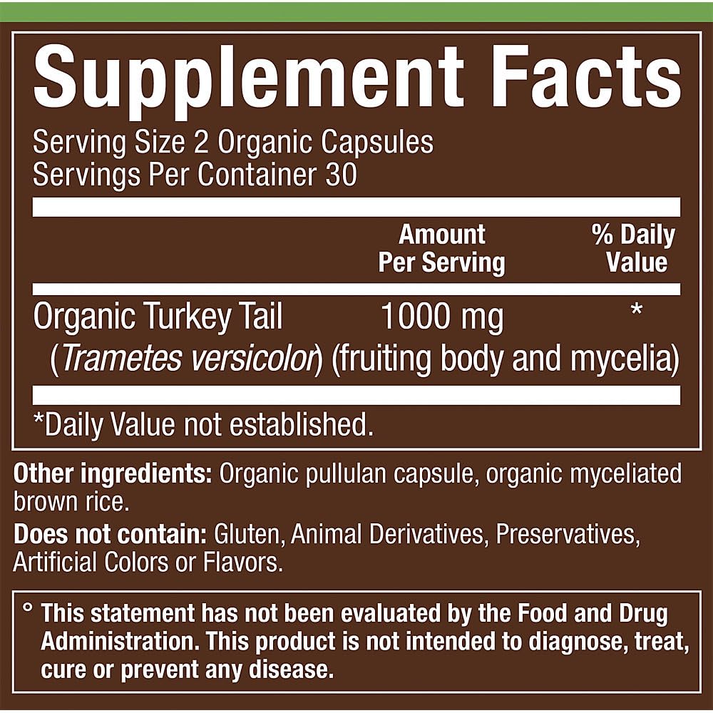 plnt Organic Turkey Tail Mushroom Herbal Formula for Immune Support, 60 Capsules