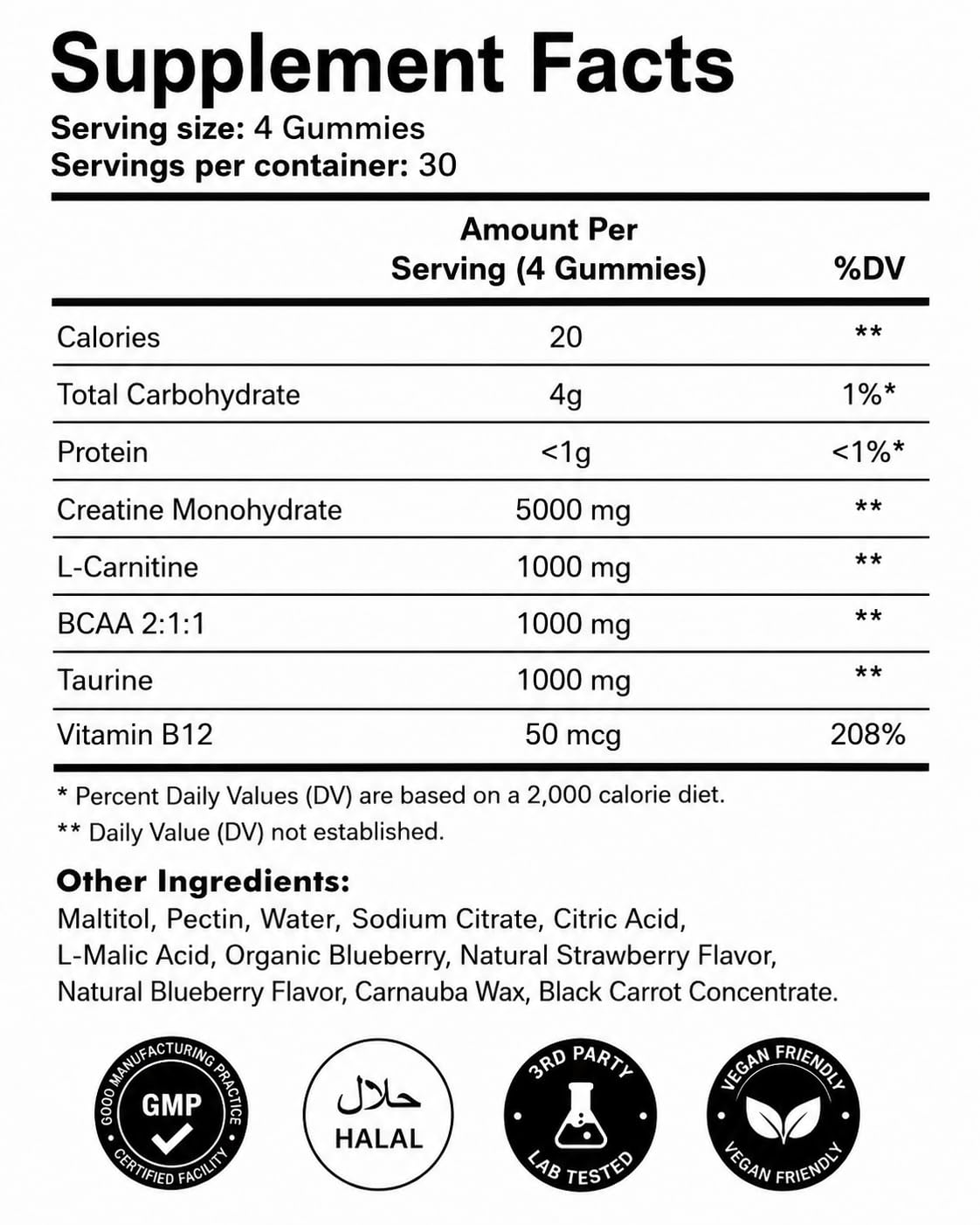 ABDALI NATURAL Creatine Gummies 8000mg Complex – Pre Workout Creatine with L-Taurine & BCAA 2:1, Multi-Flavor Chewable Gummies, 120 Count