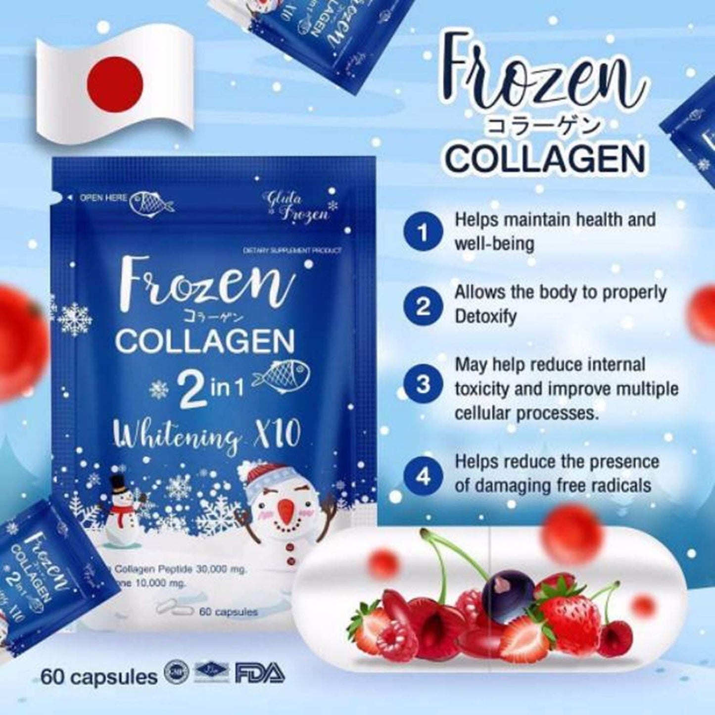 Gluta Frozen Collagen 2 in 1 Premium Collagen Peptide & Glutathione Capsules, 1 Capsule
