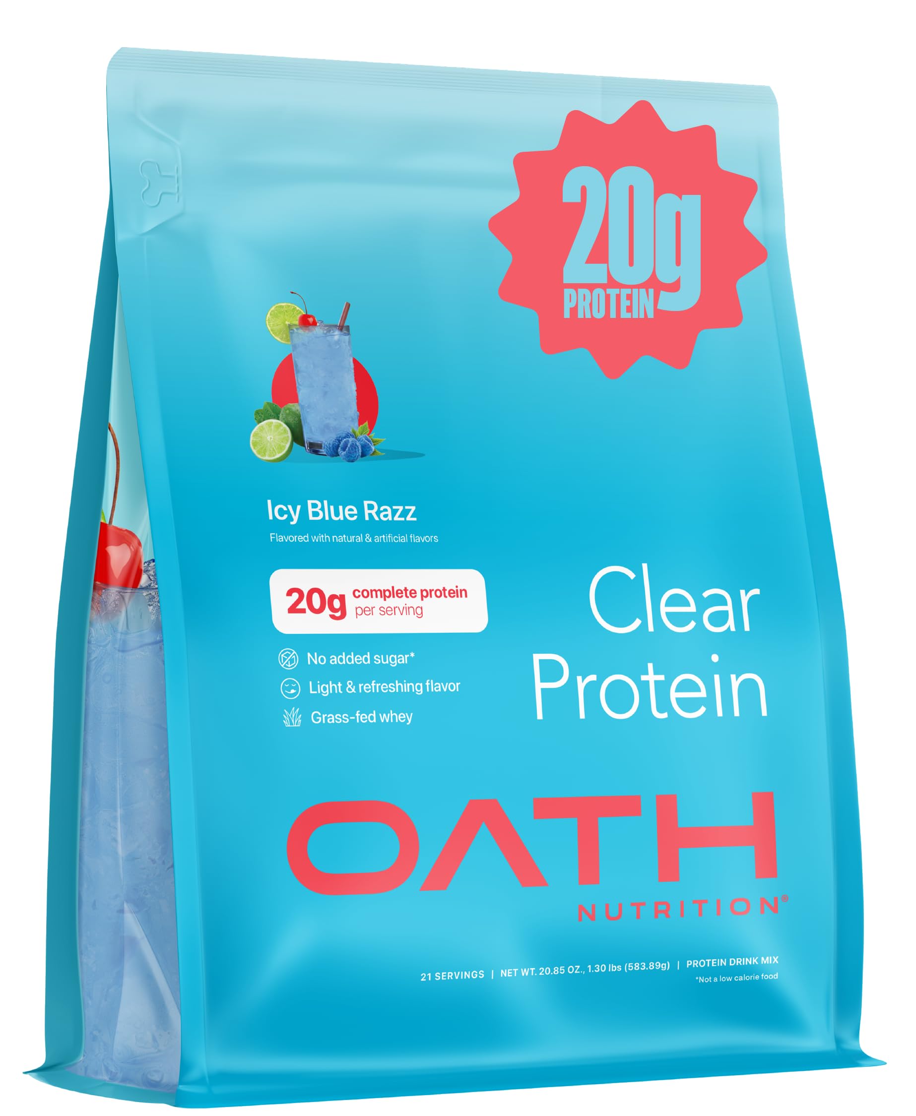 Oath Nutrition Clear Whey Isolate Protein Powder ICY Blue Razz, 21 Servings
