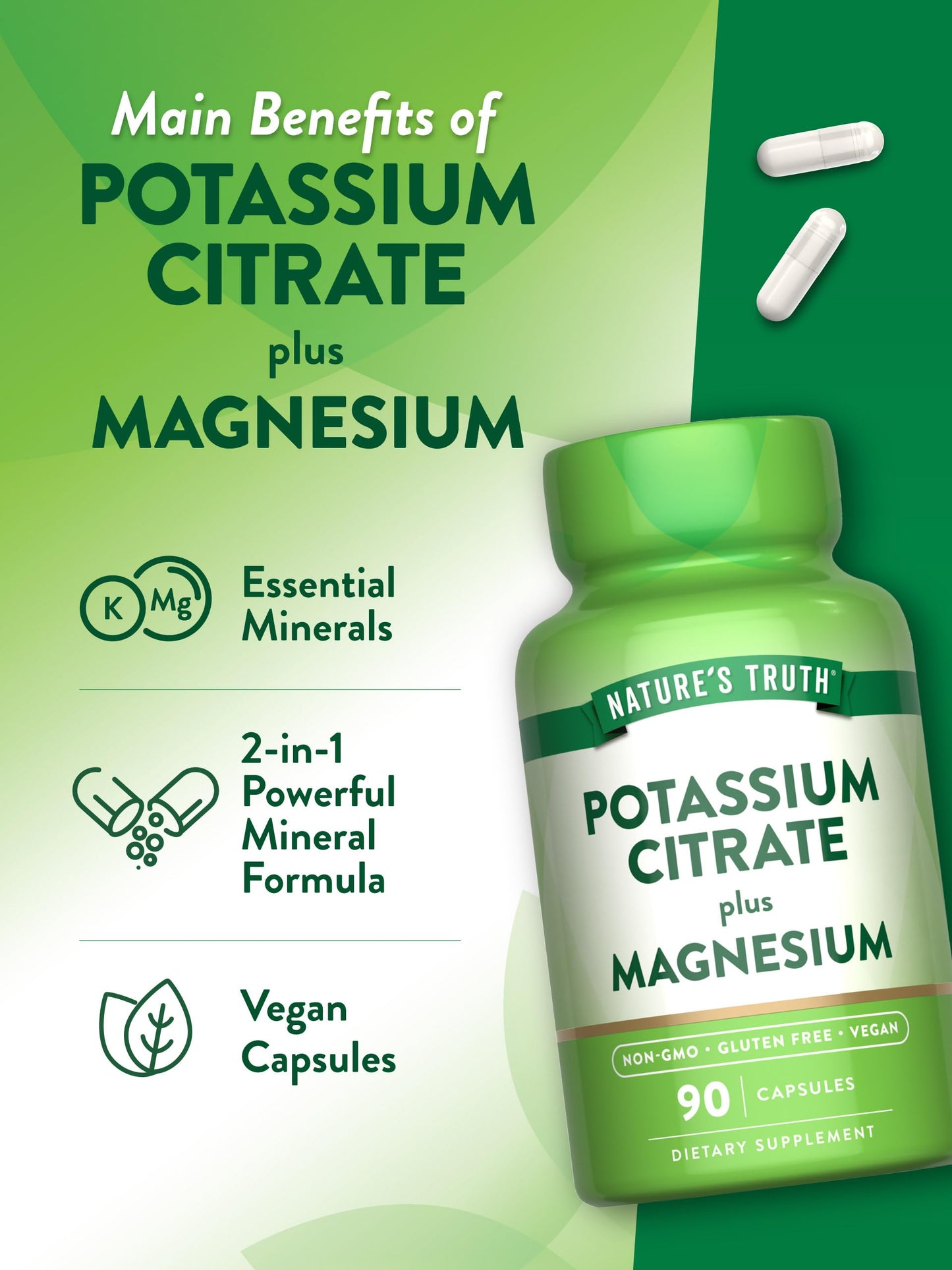 Nature's Truth Potassium Magnesium Citrate Capsules 90 Count