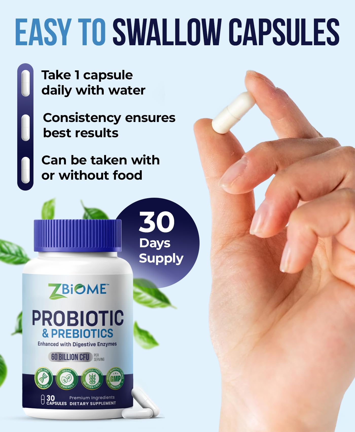 ZBIOME Prebiotics and Probiotics for Men & Women – 60 Billion CFU, 10 Strains with Acidophilus, Immune, Gut Health & Digestive Support, Capsules, 30 Count