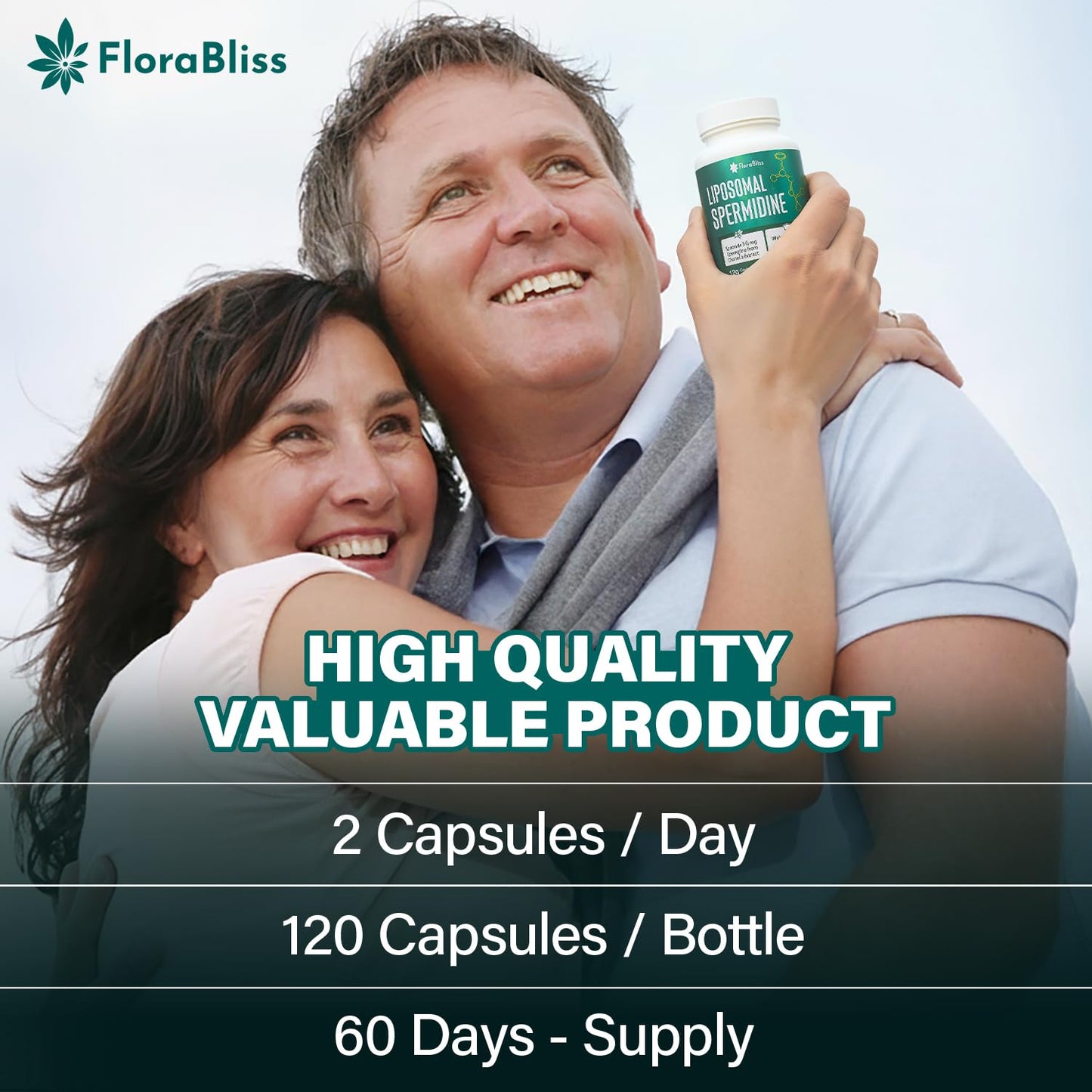 FloraBliss 35mg Spermidine Supplement from Chlorella with Thiamin, Zinc, Biotin, & Vitamin C, 120 Capsules