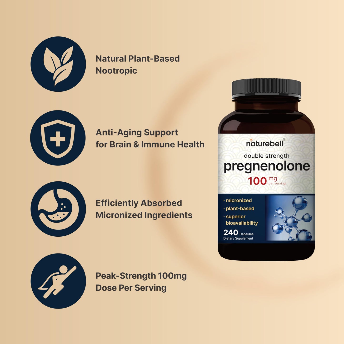 NatureBell Pregnenolone 100mg Capsules, 240 Count