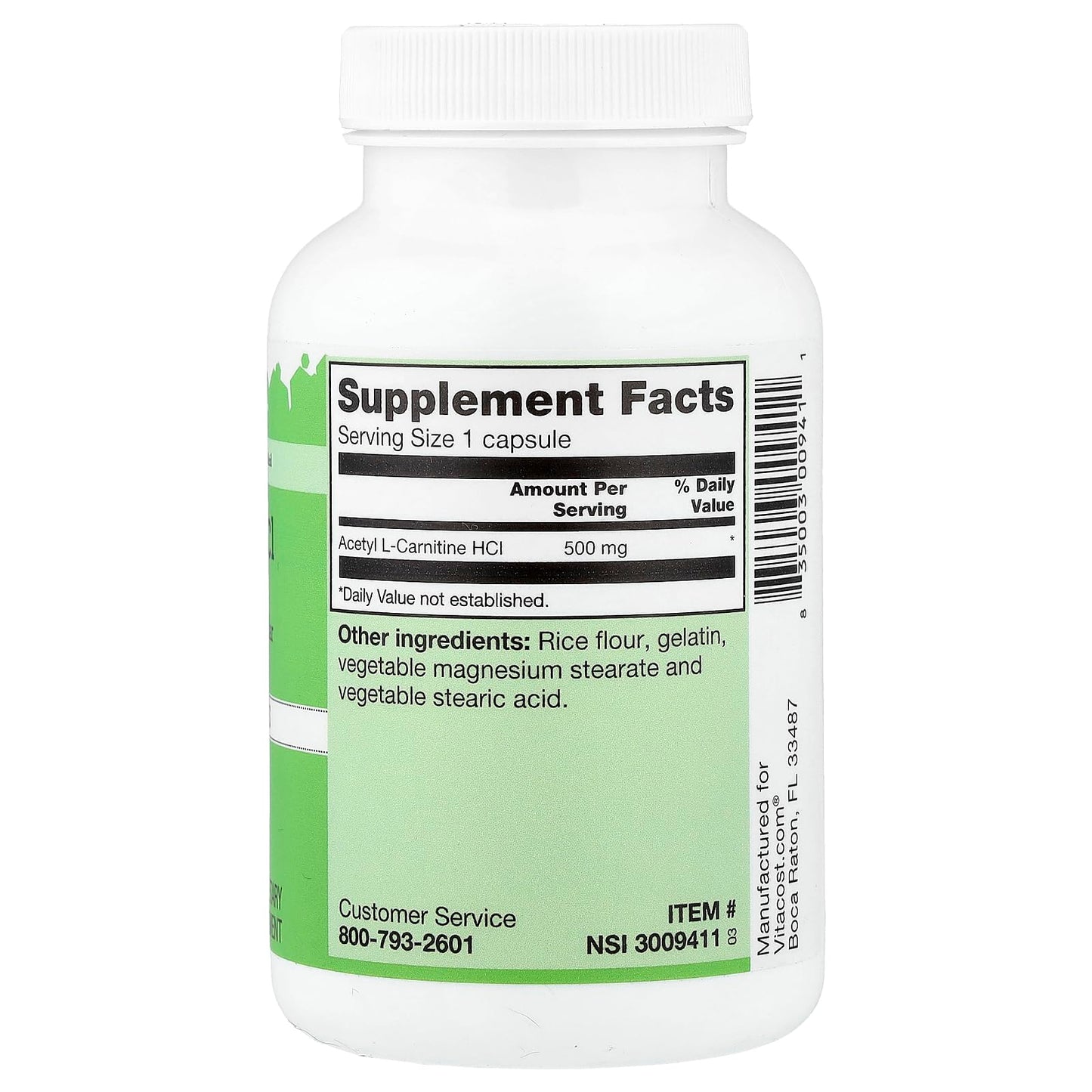 Vitacost Acetyl L-Carnitine HCl 500 mg, 120 Capsules