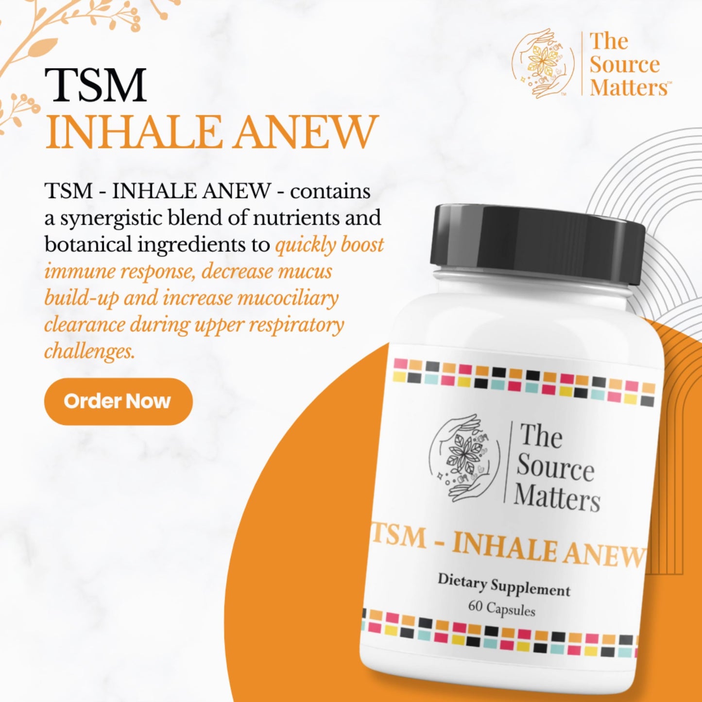 The Source Matters INHALE ANEW Respiratory and Sinus Support for Immune, Mucus, and Sinus Health, 60 Capsules