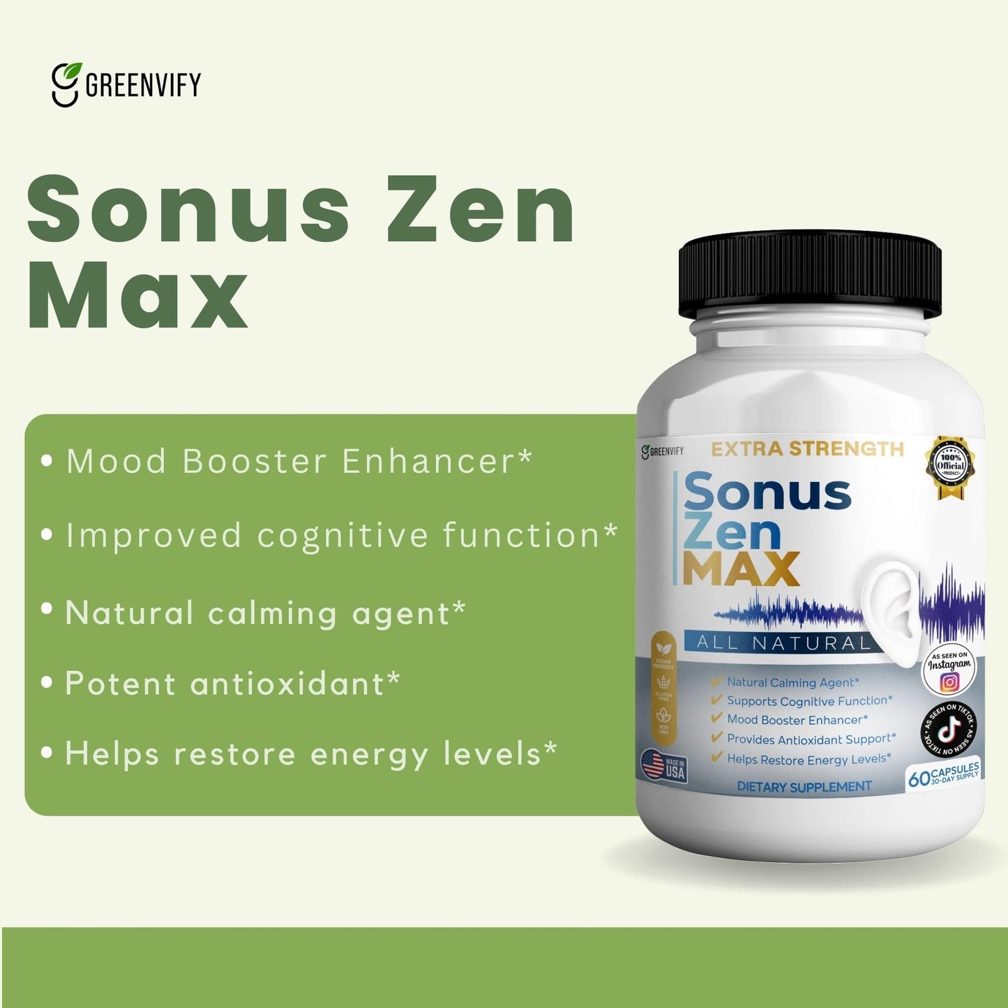 GREENVIFY Sonus Zen MAX Dietary Supplement 60 Capsules