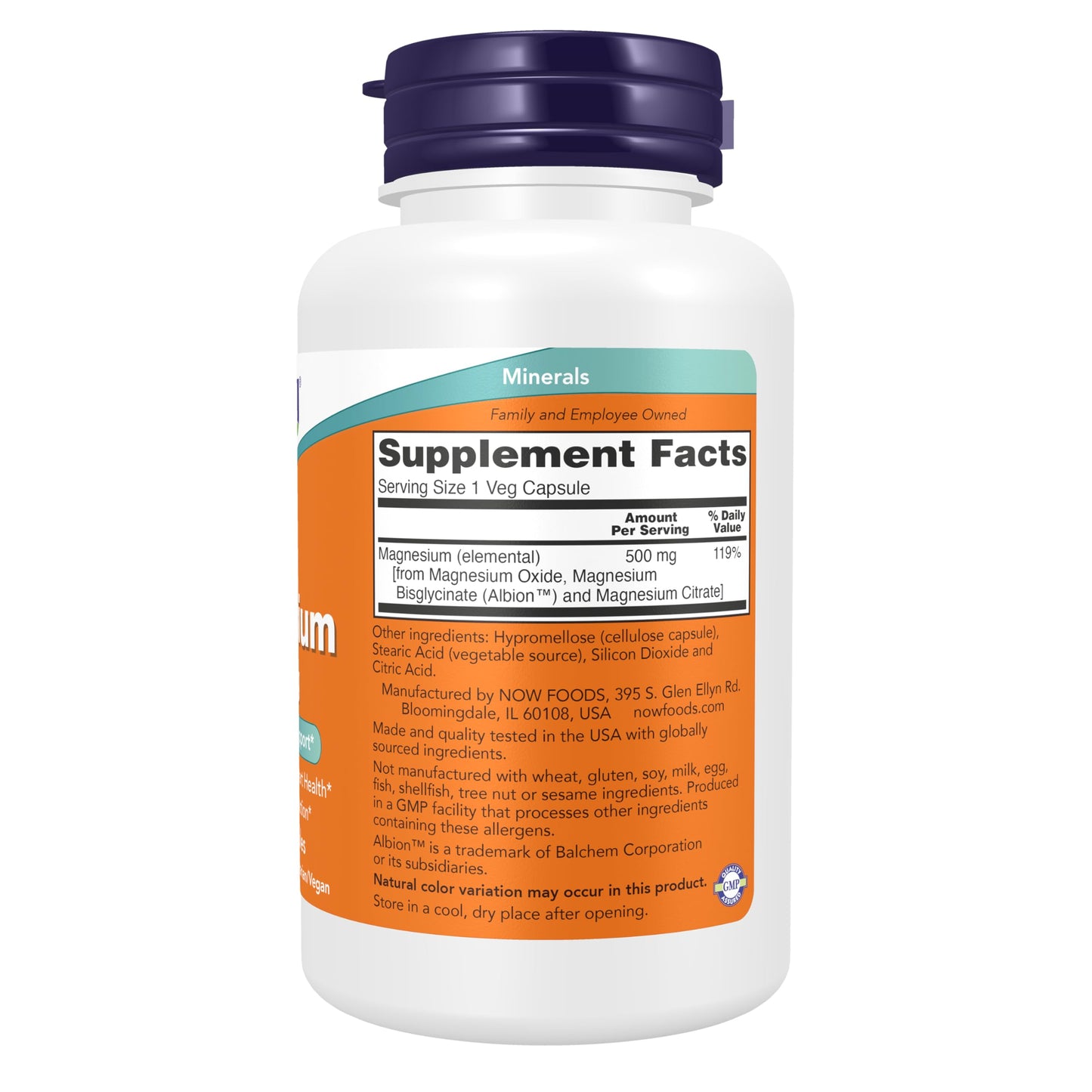 NOW Foods Magnesium 500 mg Nervous System Support, 120 Capsules