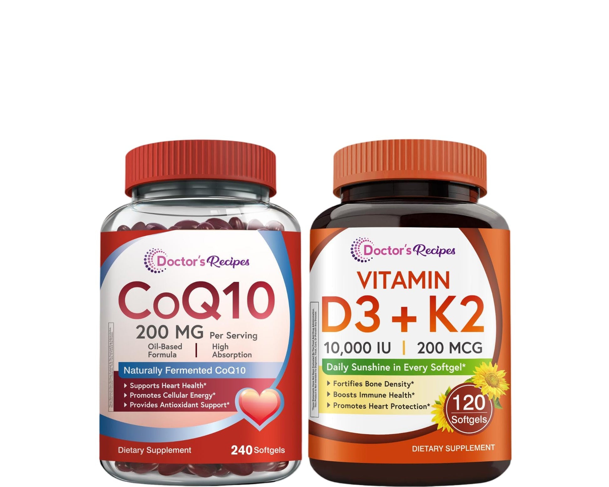 Doctor's Recipes CoQ10 200mg Softgels & Vitamin D3 K2 Softgels Bundle, 360 Softgels