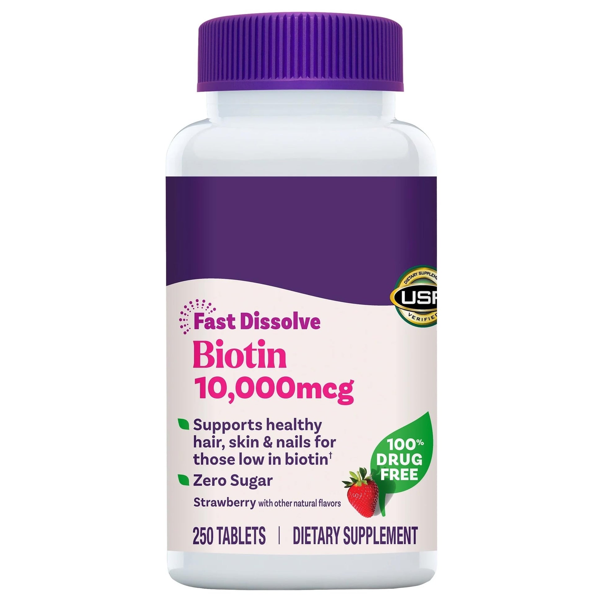 Generic Biotin 10,000 mcg Fast Dissolve Tablets, Supports Healthy Hair, Skin and Nails, 250 Tablets