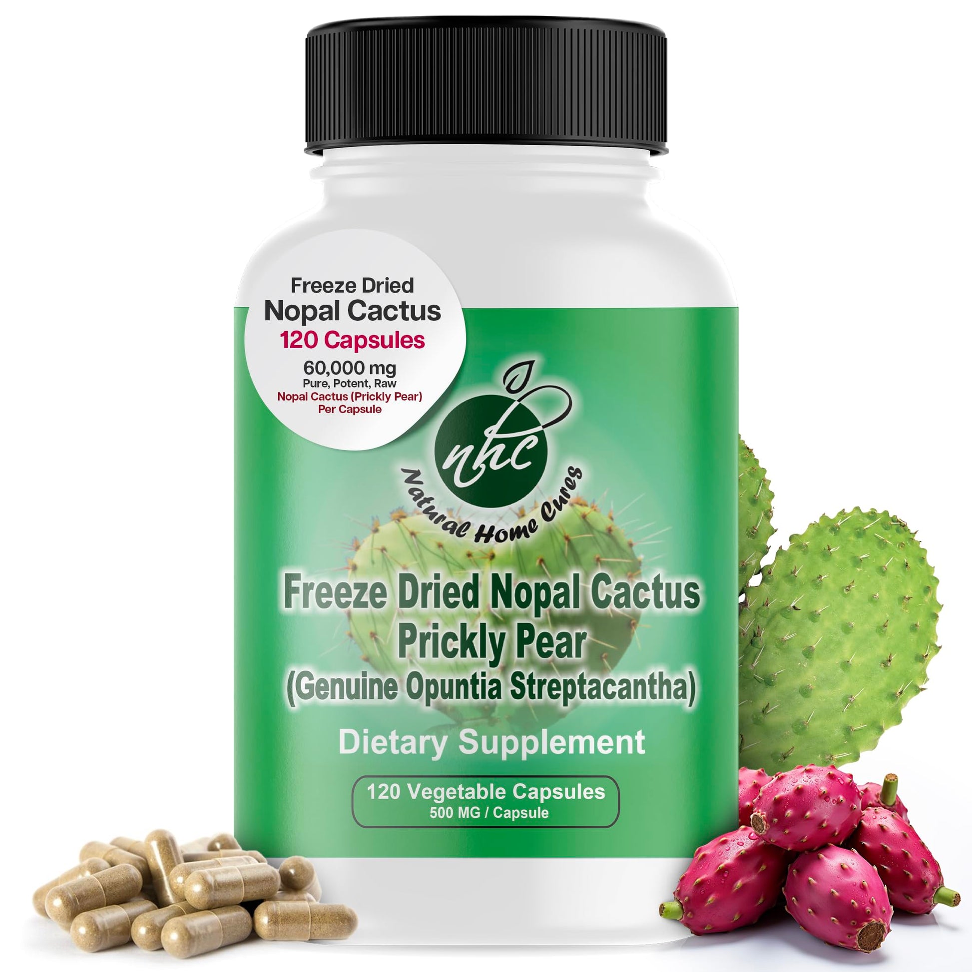 Natural Home Cures Nopal Cactus Capsules - Freeze Dried Prickly Pear Extract - Fiber Supplement for Metabolic Health Support - Rich in Betalains & Nitrates - Non-GMO, 120 Veggie Caps