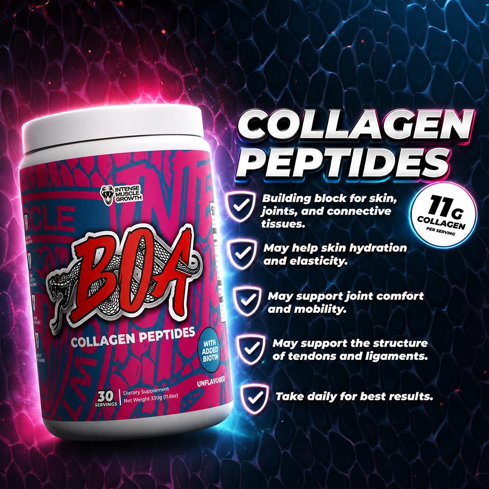 BOA Collagen Powder 11.6 oz All Natural Hydrolyzed Protein with Biotin and Iron