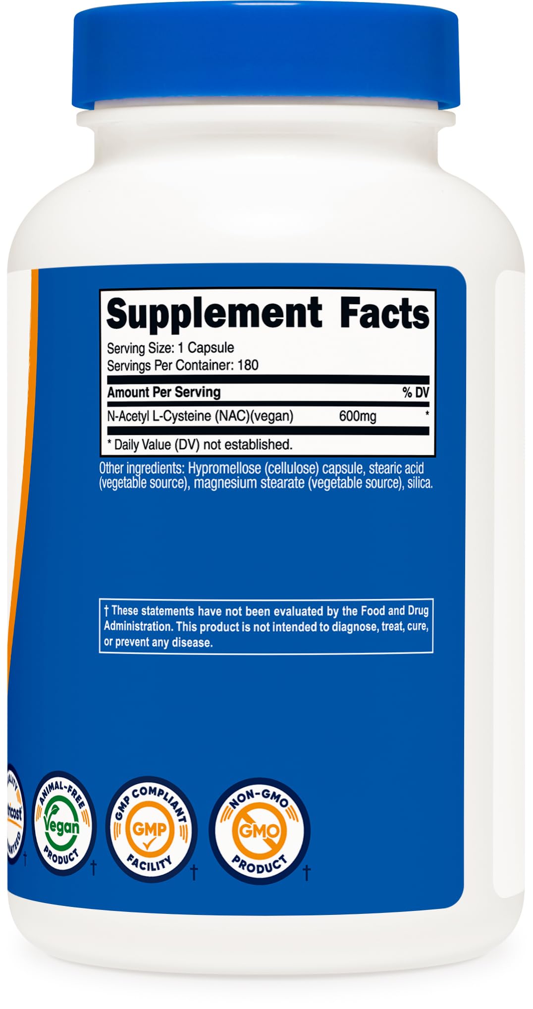 Nutricost N-Acetyl L-Cysteine (NAC) 600mg Capsules, 180 Count