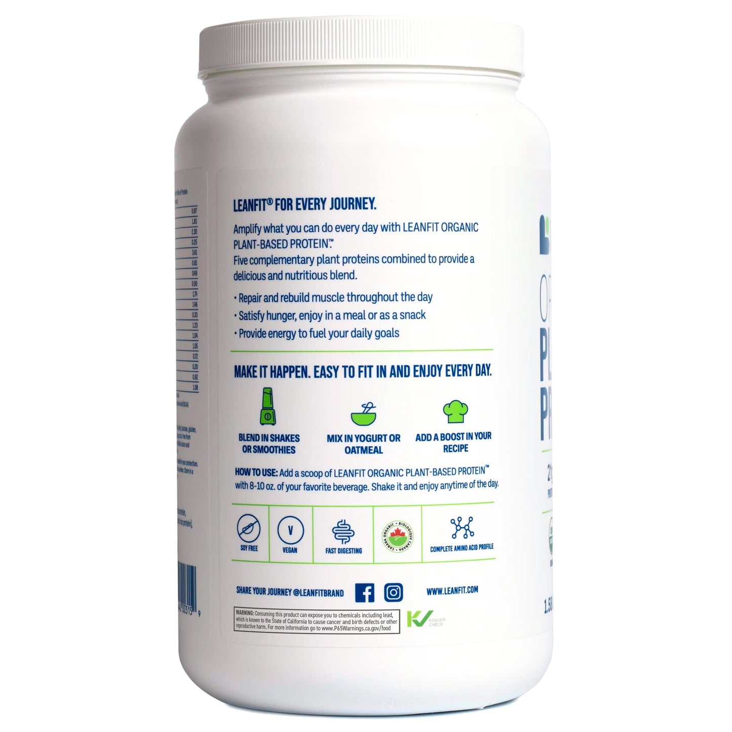 LeanFit Organic Plant-Based Protein Powder, Unflavored, 1 Pack