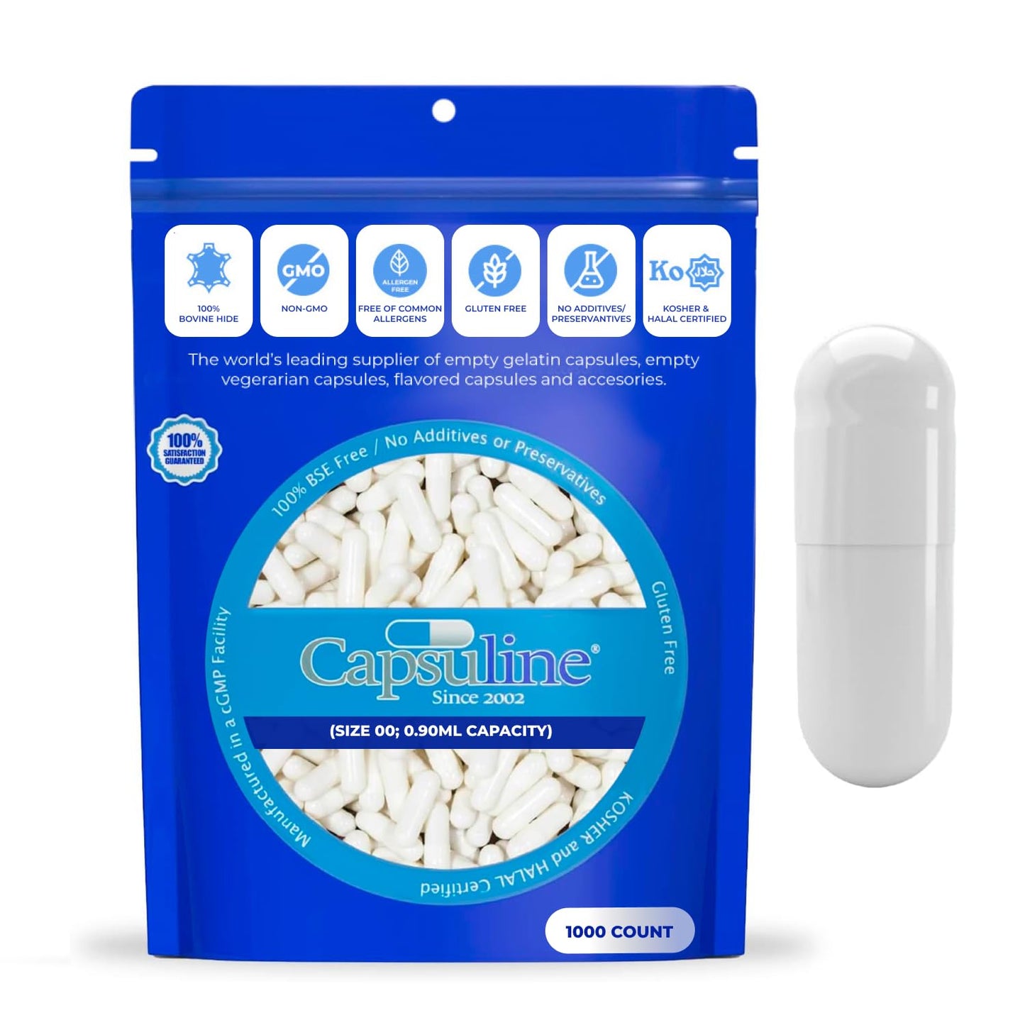 Capsuline Empty Gelatin Capsules Size 000, 1000 Count