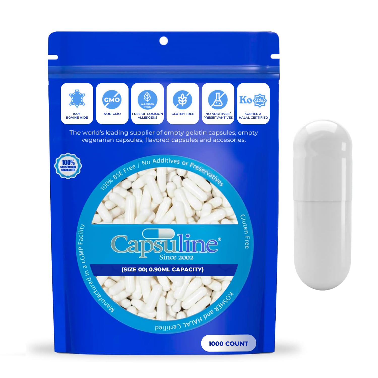 Capsuline Empty Gelatin Capsules Size 000, 1000 Count