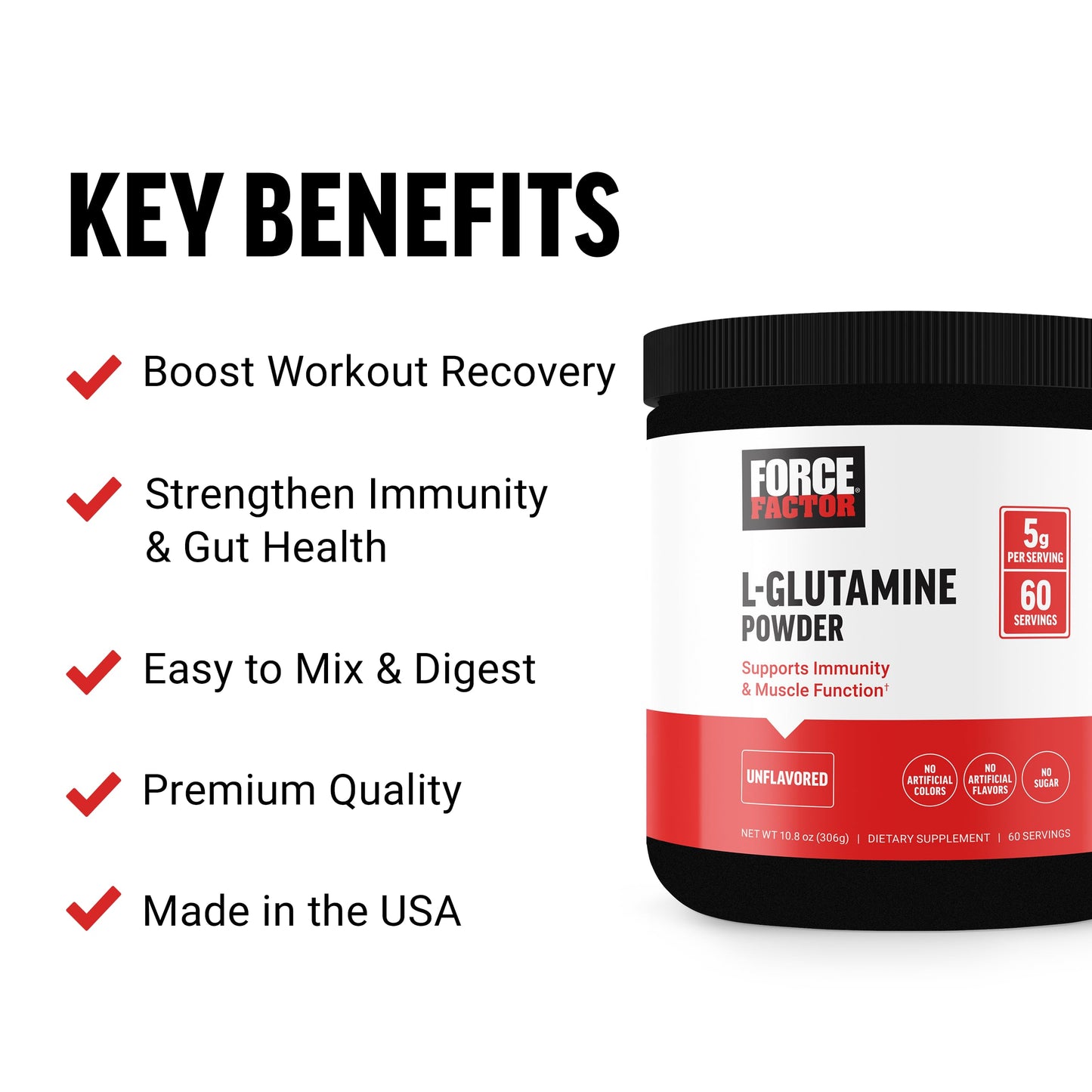 Force Factor L-Glutamine Powder, 60 Servings