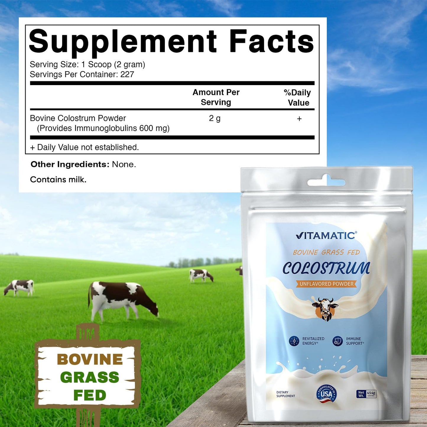 Vitamatic Bovine Colostrum 30% IgG Powder, 16 oz