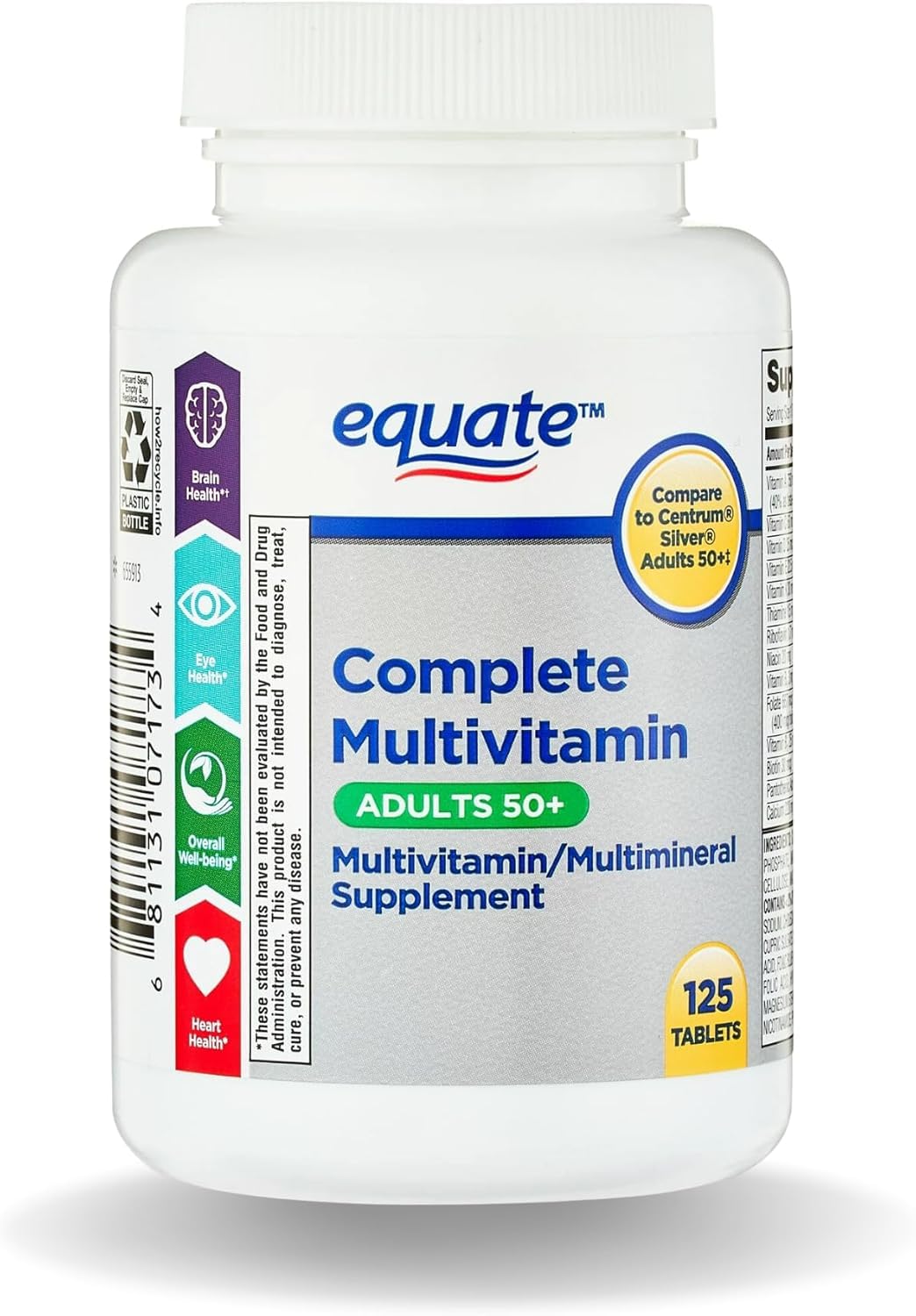 Generic Equate Adult 50+ One Daily Complete Multivitamin Multimineral Supplement 125 Tablets